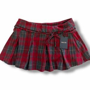 NWT Black Ibis Red & Black Plaid Pleated Skirt Skort Preppy Chic Womens Size L